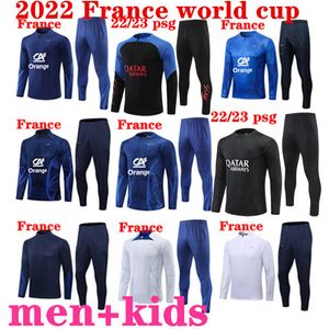 2023 Francia Francia Chándal Traje de entrenamiento Copa Mundial de Fútbol Jersey Benzema MBAPPE Equipe de Conjuntos completos Kit para niños Hombres 22/23 Francais Medio tirón Manga larga Chandal Futbol