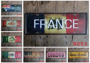 Frankrijk VS New York Londen Canada Mexico Italië Australië Auto metalen nummerplaat Vintage Decor Tin Sign Bar Pub Cafe Garage Metal 4843171