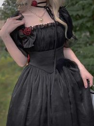 Frankrijk Vintage Elegant Dress Black Gothic Retro Evening Party Midi -jurken Sweet Koreaanse prinses Fairy Dress Summer 2022 230808