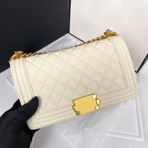 Frankrijk dames klassieke klep kaviaar lederen zakken kalfsleer beige goud metalen hardware gewikkeld verstelbare schouderband crossbody schouderontwerper handtassen 25 cm