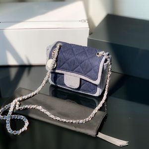 Frankrijk dames klassieke mini denim gewatteerde tassen zilveren metalen hardware ketting cross body lovel girls street fashion trends sacoche luxe ontwerper handtassen portemonnee 18 cm