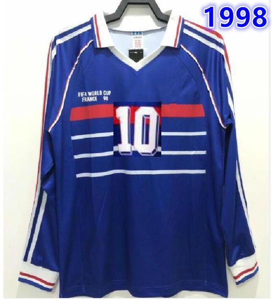 Manches longues FRANCE 10 ZIDANE HENRY MAILLOT DE FOOT uniformes maillots de football maillot Thaïlande Qualité 1998 FRANCE RETRO VINTAGE Maillots de football