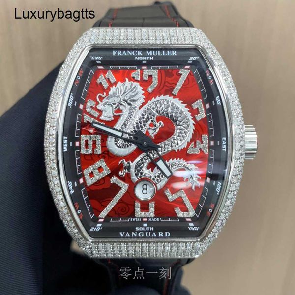 Franck Muller Montre Montres Suisses Certificat Automatique Boîte Frank V45 Joyful Red Dragon Yacht Machinery Homme avec Diamant Serti à l'Arrière