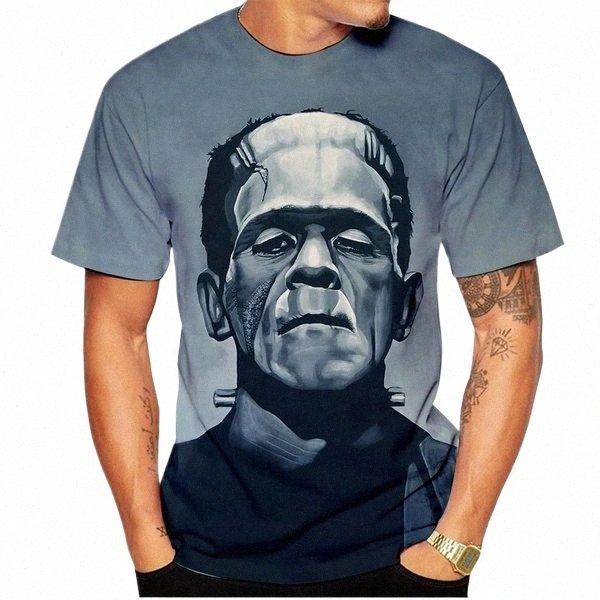 Frankenstein 3D Cool T-shirt Hombres / Mujeres Casual Cuello redondo Camiseta de manga corta Horror Persality Tops 61yJ #