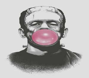 Frankenstein soufflant une grande bulle de gomme rose peintures à bulles Art Film impression affiche en soie décor mural à la maison 60x90cm5022743