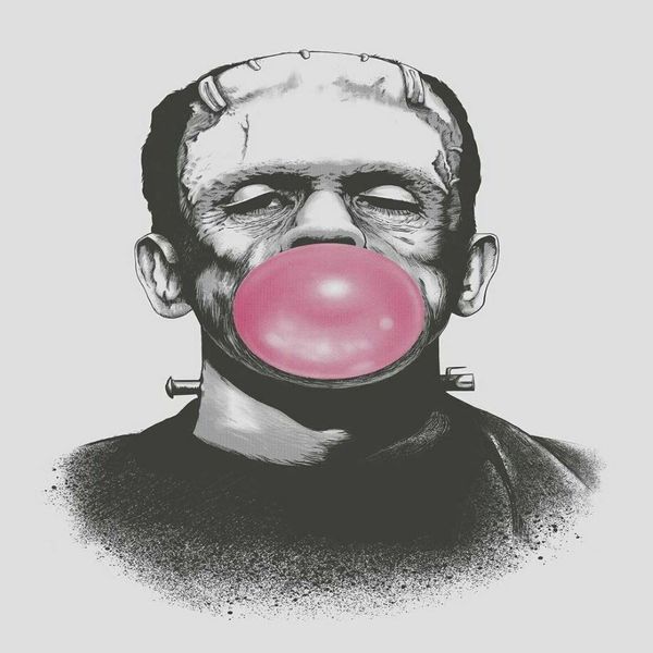 Frankenstein soufflant une grande bulle de gomme rose peintures à bulles Art Film impression affiche en soie décor mural à la maison 60x90cm227I