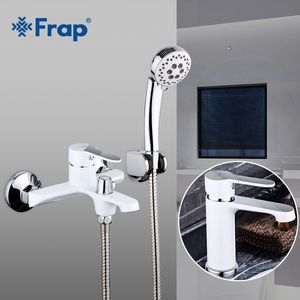 Frap nouveau robinet de salle de bain mural en laiton blanc moderne avec robinet de lavabo mitigeur de baignoire robinet de douche F3241 + F1041 LJ201211