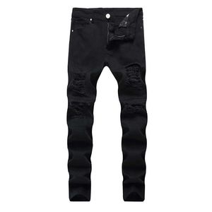 Effiloché hommes jean à la mode micro-élastique petit droit mince jeune mode hommes pantalons jean quatre saisons pour homme X0621