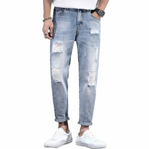 Jeans déchirés à franges effilochés pour homme Low Rise Fly Pockets Slim Denim Pantalon pour hommes Début d'automne Fit Casual Mens Designer Vêtements Z5rw #