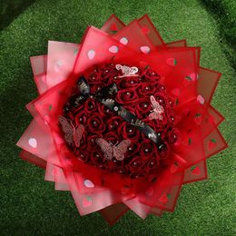 Bouche en gros effilée 20pcs / sac Boutique à fraise Rose Rose Matte étanche du papier d'emballage de fleurs translucides