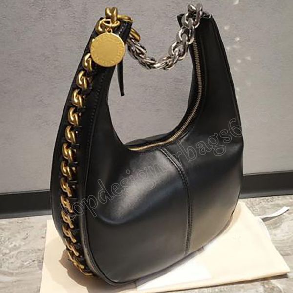 Bolso de hombro con solapa Frayme Stella Mccaryney Bandolera vegana pequeña y mediana para mujer Bolsos de cuero negro Cartera con logo de diseñador de lujo Bolso tipo cubo con efecto cocodrilo en relieve