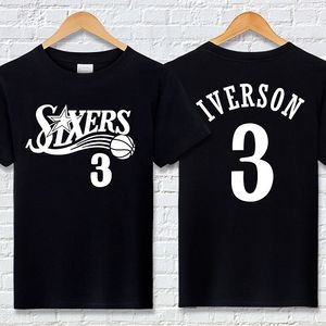 Livraison gratuite Iverson No.76 T-shirt en coton 3 lettres teintées à manches courtes Summer Basketball Sports Half Sleeve Loose Training Suit