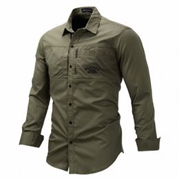 Fredd Marshall 2023 Fi Militair Shirt Lg Mouw Multi-pocket Casual Shirts Merkkleding Legergroen Camisa Masculina 117 64OO #