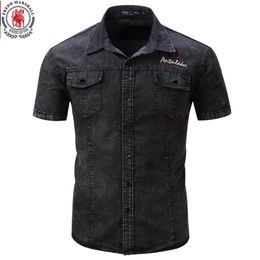 Fredd Marshall Merk Shirt Mannen Korte Mouw Denim Heren Casual Jurk Mannelijke Jean S Hoge Kwaliteit Straat Dragen 220330