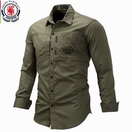 Fredd Marshall Mode Militaire Shirt Lange Mouw Multi-Pocket Casual Shirts Merk Kleding Leger Groen Camisa Masculina 117 220309