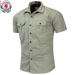 Fredd Marshall New Mens Camicia militare Uomo manica corta Camicie cargo 100% cotone Camicia casual solida Camicia da lavoro tascabile maschile LJ200925