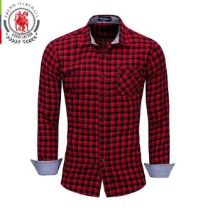 Fredd Marshall chemise à carreaux hommes chemise rouge hommes Style de mode 100% coton à manches longues chemises décontractées Camisa Social FM170 210527