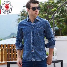 Fredd Marshall Lente Merk Denim Shirt Mannelijke Mode Slanke Fit Lange Mouwen Katoenen Jeans Shirts Herfst Heren Shirt Plus 113 210527