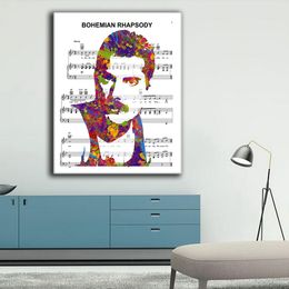 Freddie Mercury Affiche Bohemian Rhapsody Canvas Painting Queen Sheet Music - 80s Pop Music Cadeaux imprimés Mur Art Pictures pour le décor de chambre à coucher