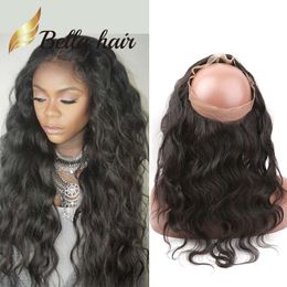 Livraison gratuite 360 dentelle frontale fermeture brésilienne péruvienne indienne mongole vague de corps ventes de cheveux humains Bellahair couleur naturelle vierge