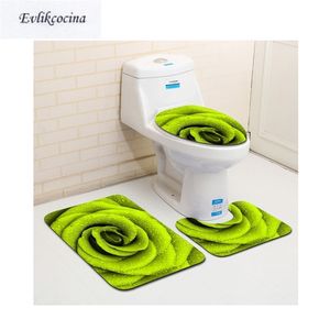 Gratuit 3 pcs Vert Fleur Banyo Salle De Bains Tapis Toilette U Type Tapis De Bain Ensemble Non Slip Pad Tapis Salle De Bain Alfombra Bano 211026