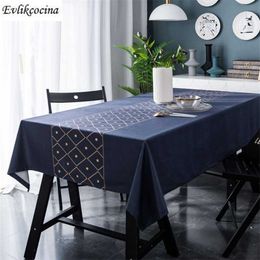 Gratis Blue Tafelkleed Goud Dots Tafel Cover Mantel de Mesa Multifunctionele Gedrukt Doek Nappe Centrini Moderni Obrus ​​211103