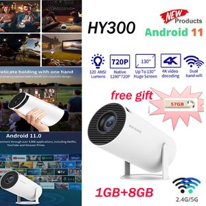 GRATIS DOOR DHL/UPS HY300 Android 11.0 draagbare miniprojector 1GB RAM 8GB ROM 2.4G/5G Wifi BT4.1 1280*720dpi 120 Ansi Lumens Home Cinema-projector versus XNano X1 mini-projector