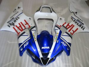 Gratis Custom Fairing Kit voor Yamaha YZF R1 2000 2001 Wit Blue Backings Set YZFR1 00 01 RT58