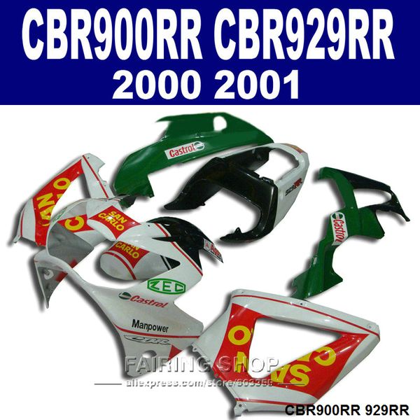 Juego de carenados personalizados gratis para Honda CBR900RR CBR929 2000 2001 kit de carenado negro rojo verde blanco CBR929RR00 01 GF59