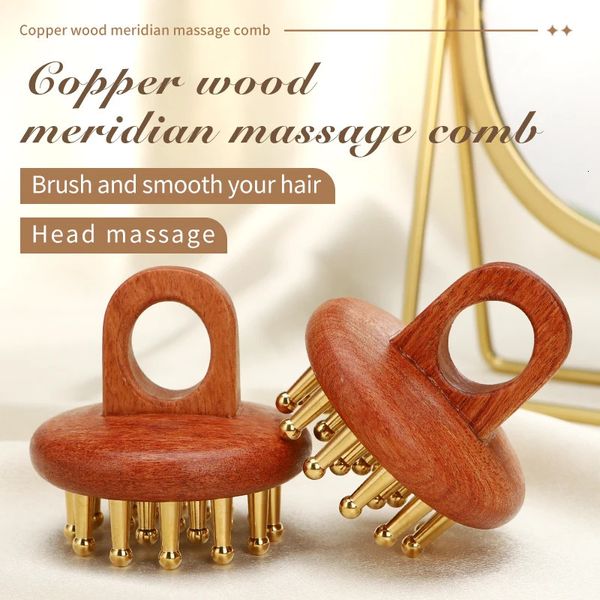 Masseur à tête personnalisé gratuite Meridian Brush en bois peigne cuivre bois guasha peigne dame cume chebs cambbs guasha planter hair brosse 240422