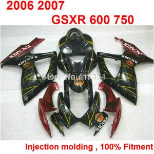 Kit de carénage de moulage par injection personnalisé gratuit pour SUZUKI GSXR600 GSXR750 2006 2007 carénages rouge noir GSXR 600 750 06 07 CS34