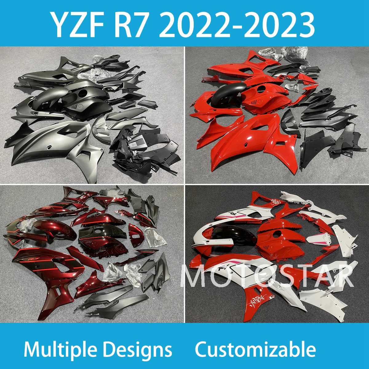 無料カスタムYZFR7 2022 2023 YAMAHA YZF R7の年間フェアリング22 23年射出成形カウリングオートバイ全体のフェアリングセットABSプラスチックロードレースボディワーク