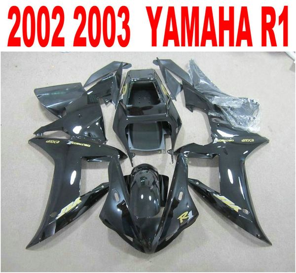Kit de carénage personnalisé gratuit pour moulage par injection YAMAHA YZF-R1 2002 2003 ensemble de carénages de carrosserie entièrement noirs yzf r1 02 03 HS90