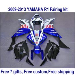 Gratis aanpassen Verklei voor Yamaha YZF R1 2009-2011 2012 2013 YZF-R1 Blue Black White Fairing Body Kit 09-13 HA40