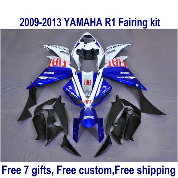 Juego de carenados personalizados gratis para YAMAHA YZF R1 2009-2011 2012 2013 YZF-R1 kit de cuerpo de carenado azul negro blanco 09-13 HA40