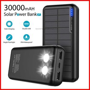 Gratis aangepaste 30000 mAh zonne -krachtige power banken buitenlaadstation draagbare snelle lading externe reservebatterij voor mobiele telefoon powerbank