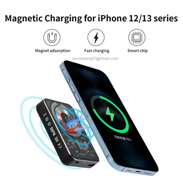 LOGO personnalisé gratuit 10000mAh 22.5W Power Banks Chargeurs sans fil magnétiques rapides pour iPhone 13 12 11 Pro Max magsafe Xiaomi PD 20W style transparent
