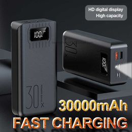 Gratis Aangepast LOGO 30000mAh Snel Opladen Power Bank Draagbare Digitale Display Outdoor Reizen Externe Batterij met Zaklamp voor Xiaomi IPhone