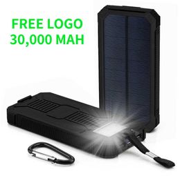 Logo personnalisé gratuit 30000mah Solar Poverbank Pour iphone Xiaomi oppo LG Power Bank Chargeur Batterie Sports de plein air Portable Mobile Pover