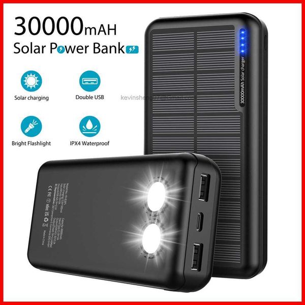Logotipo personalizado GRATIS 30000mAh Solar potente potencia Bancos Estación de carga al aire libre Batería de repuesto externa portátil para teléfono celular PowerBank