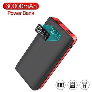 LOGO personnalisé gratuit 30000mAh Charge rapide bidirectionnelle Power Bank Affichage numérique Chargeur de batterie externe avec lampe de poche Port de sortie 4USB pour téléphone mi