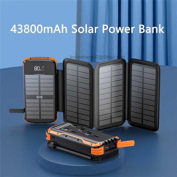 LOGOTIPO personalizado gratuito 43800mAh 10W Bancos de energía solar Cargador inalámbrico rápido Qi PD20W Powerbank con cable para iPhone 14 Samsung S22 Poverbank