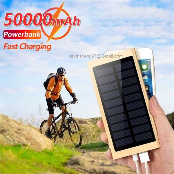 LOGOTIPO personalizado gratuito 50000mAh bancos de energía Cargador solar rápido para ciclismo Senderismo Pesca Energía móvil 2USB Pantalla digital Batería externa al aire libre