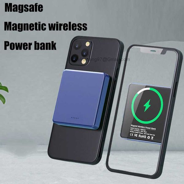 LOGOTIPO personalizado gratuito Carga inalámbrica magnética portátil 5000mAh Bancos de energía para iPhone 13 12 Pro Max Magsafing Inducción Cargas rápidas Cargador de batería