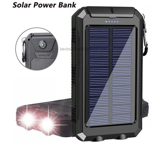 LOGOTIPO personalizado gratuito Banco de energía solar portátil Carga potente Powerbank Cargador de batería externo Luz fuerte Luz LDE para todos los teléfonos inteligentes 30000 mah