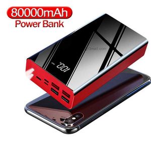 LOGO personnalisé gratuit Banque de puissance de charge rapide bidirectionnelle 80000mAh Miroir Powerbank à affichage numérique avec lampe de poche Batterie externe pour iPhone 13 Xiaomi