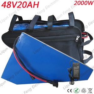 Droits de douane gratuits Batterie au lithium triangulaire 48 V 2000 W Batterie de vélo électrique 48 V 20AH Batterie de vélo électrique 48 V 20AH avec chargeur 50A BMS 54.6V 2A