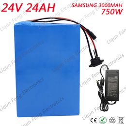 Batterie au lithium 750W 24V, 25ah, sans droits de douane, pour vélo, avec cellule Samsung 3000mah, avec BMS 30a, chargeur 29.4V 5a