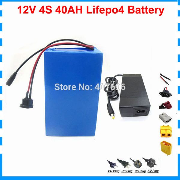 Frais de douane gratuits 12V 4S lifepo4 batterie 12V 350W 12V 40AH batterie alimentation extérieure batterie de vélo électrique avec chargeur 14.6V 5A