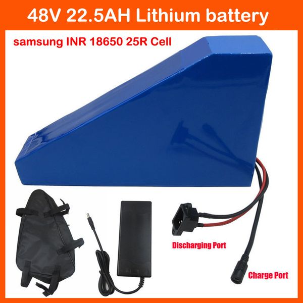 Frais de douane gratuits 2000W 48V 22.5AH triangle batterie 48V Lithium batterie 48V EBike batterie Utiliser samsung INR 18650 25R Cell 50A BMS